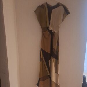 Zara Midi Asymmetrical Dress in Earthy Tones Size XS